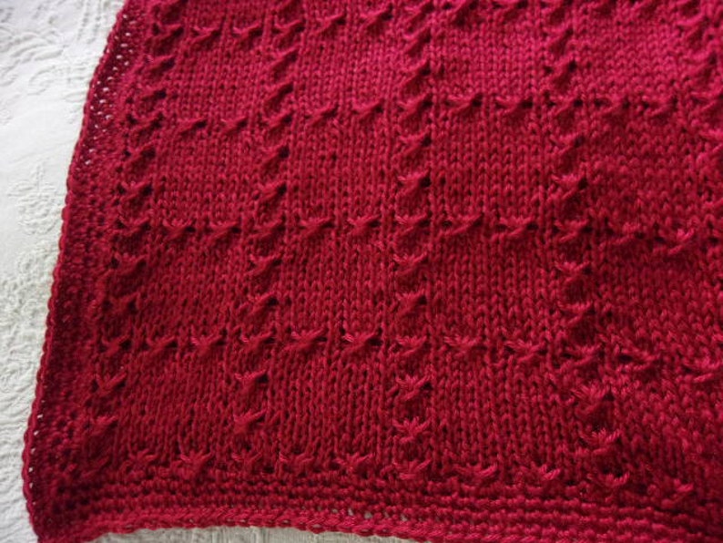 Autumn Red Hand knit baby blanket Elegant pattern with hand crocheted border made to order