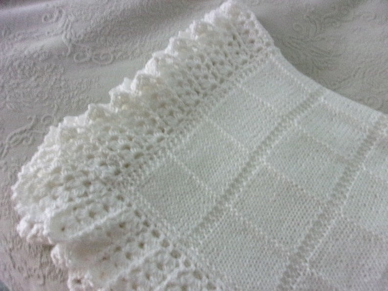 Hand knit block pattern Baby Blanket with Beautiful Crocheted Etsy