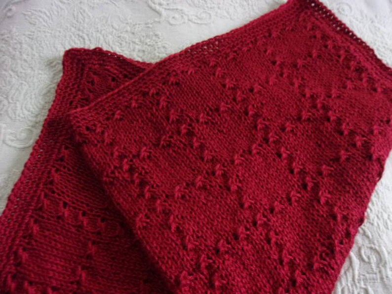 Autumn Red Hand knit baby blanket Elegant pattern with hand crocheted border made to order