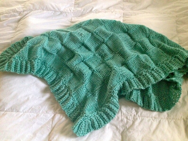 Hand knit Baby Blanket in Block pattern with hand crocheted Etsy