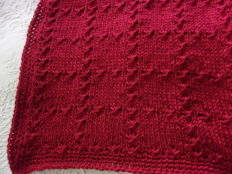 Autumn Red Hand knit baby blanket Elegant pattern with hand crocheted border made to order