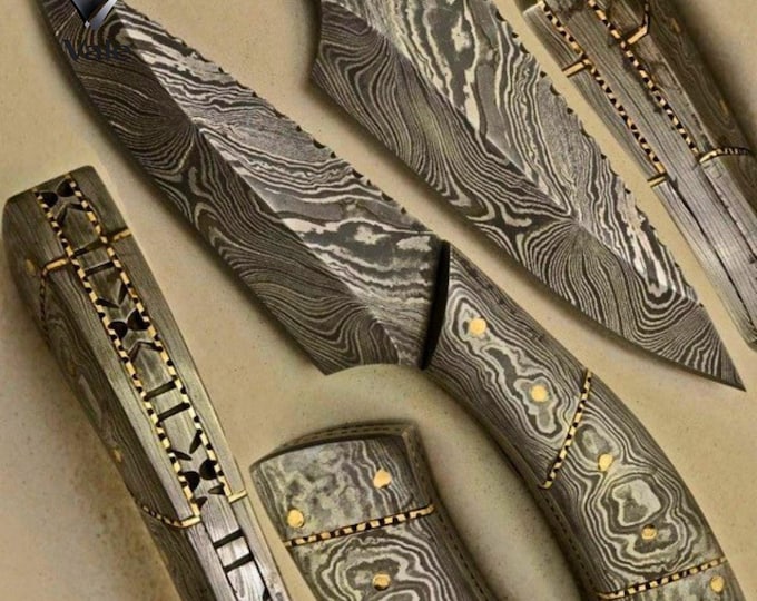 Handmade | Damascus Steel | Hunting Knife | Full Tang | Camping Blade | Leather Sheath