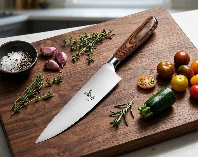 8 Inch Chef Knife, German High Carbon Steel Blade, Wood Handle Kitchen Knife