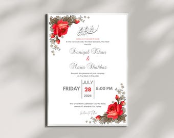 Plantilla de invitación floral de lujo para Nikkah | Invitación de boda musulmana editable | Tarjeta Walima elegante para descargar digitalmente | Invitación de boda