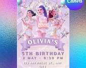 Kpop Birthday Invitation Template for Girls, Editable Canva Birthday Card, Kids 5th Birthday Invitation, Printable Digital Download 4x6,5x7
