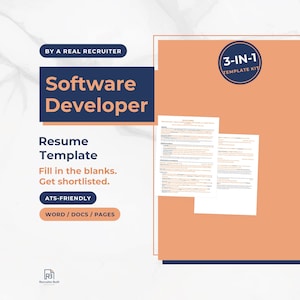 Software Developer Resume Template, Software Engineer and Full Stack Resume, ATS-Friendly, Fill-in-the-Blank (Digital Download)
