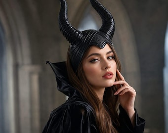 Maleficent Horn Headband | Black Curved Devil Horns Costume Headpiece | Halloween Cosplay Accessory