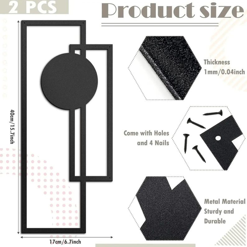 Geometric Metal Wall Art Set – Modern Black Iron Sculpture - Etsy