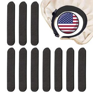 May include: A collection of black foam nail files and a black head wrap with an American flag design. The head wrap has a black adjustable strap and is made of a light-colored fabric.