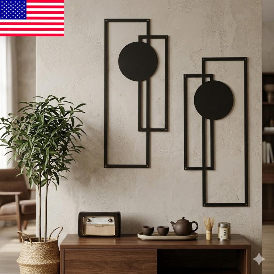 Geometric Metal Wall Art Set – Modern Black Iron Sculpture - Etsy