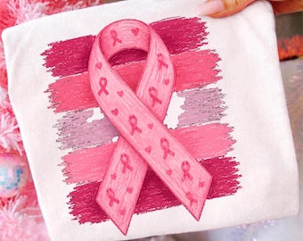 Pink Ribbon PNG, Watercolor Breast Cancer Awareness Sublimation Design, Heart Ribbon PNG, October Awareness Gift File