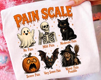 Halloween Pain Scale PNG, Nurse Pain Scale Sublimation Design, Funny Ghost Skeleton Nurse PNG, RN Halloween Gift File