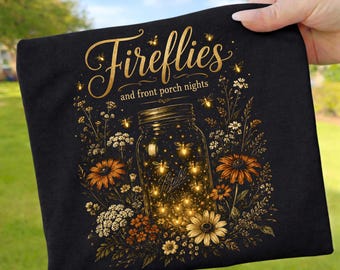 Fireflies And Front Porch Nights PNG, Cottagecore Summer Shirt Design Digital Download, Mason Jar Firefly Sublimation PNG, Country Life Gift