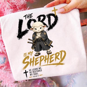 The Lord Is My Shepherd PNG, Samurai Sheep Psalm 23 Christian Design, Bold Faith Warrior Shirt Sublimation Digital Download