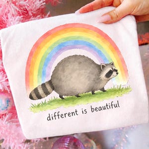 Different Is Beautiful Raccoon Rainbow PNG, Watercolor Cute Raccoon Design, Autism Neurodiversity Inclusion Sublimation Digital Download