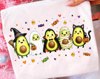 Cute Avocado Halloween PNG, Kawaii Costume Avocados Sublimation Design, Funny Halloween Shirt, Digital Download