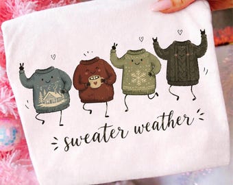 Sweater Weather PNG, Cute Dancing Sweaters Sublimation Design, Cozy Fall Autumn PNG, Cabincore Sweater Gift File