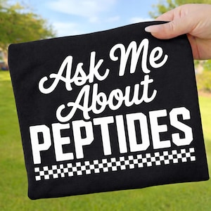 Ask Me About Peptides Groovy PNG, Retro Science Humor Shirt Design, Funny Fitness Biohacker Graphic Sublimation
