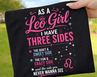 As A Leo Girl I Have Three Sides PNG Sublimation | Funny Leo Zodiac Shirt Design Digital Download | Leo Birthday Gift Design Instant PNG