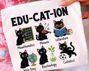 Edu-Cat-ion PNG, Funny Black Cat School Subjects Sublimation Design, Cute Cat Teacher PNG, Back to School Gift File