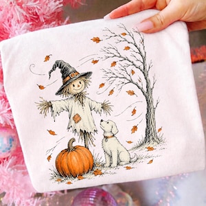 Vintage Scarecrow Dog PNG, Fall Autumn Pumpkin Farmhouse Sublimation Design, Cottagecore Digital Download PNG File