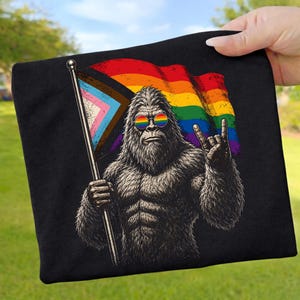 Bigfoot Pride PNG, Sasquatch LGBT Progress Flag Sublimation Design, Instant Download, Funny Gay Pride Shirt Png, DTF Print File
