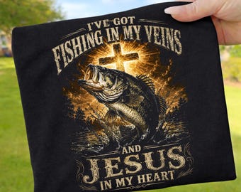 Vissen in mijn aderen, Jezus in mijn hart PNG, Christelijk vissers T-shirtontwerp, Sublimatie voor basvissen, Geloof Digitale Download PNG-bestand