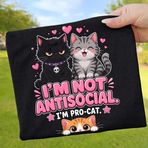 No soy antisocial, soy pro-gato PNG Diseño de sublimación | Camiseta divertida para mamás de gatos Descarga digital | Regalo para amantes de los gatos introvertidos | PNG instantáneo