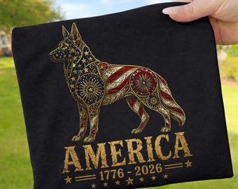 Amerika 1776-2026 Belgische Malinois PNG: Patriotisch T-shirt met Amerikaanse vlag en hond, 250e jubileum Amerika, T-shirt met Belgische Malinois voor 4 juli PNG