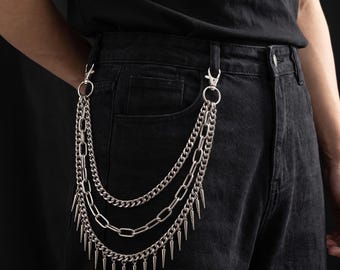 Punk Metal Waist Chain for Jeans, Silver Wallet Chain, Y2K Streetwear Jewelry, Goth Chain Belt, Keychain Pants Accessory, Gift for Him