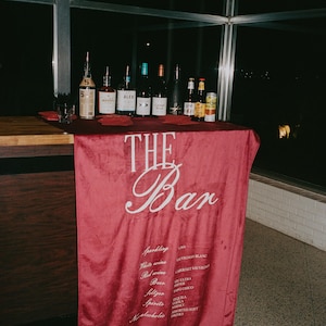 Custom Velvet OR Satin Draped Bar Menu Sign for Events, Weddings, Parties