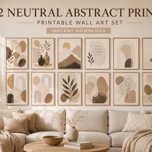 Lot de 12 affiches abstraites neutres + guide de mise en page - Formats A4 et 8x10 - Modifiables sur Canva - Idéales pour créer un mur de cadres à imprimer