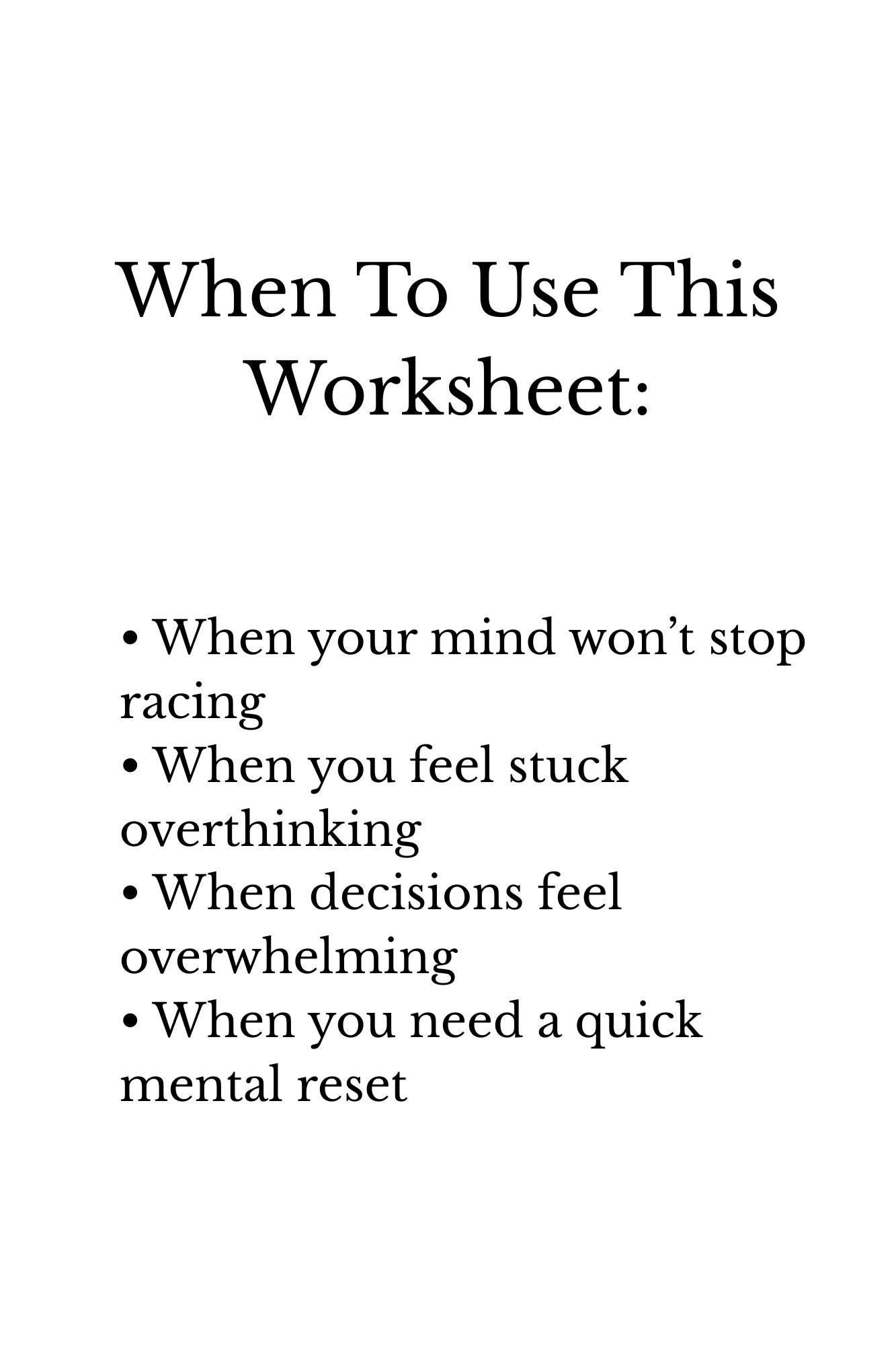 Overthinking Reset Worksheet | Stop Overthinking | Mental Clarity ...