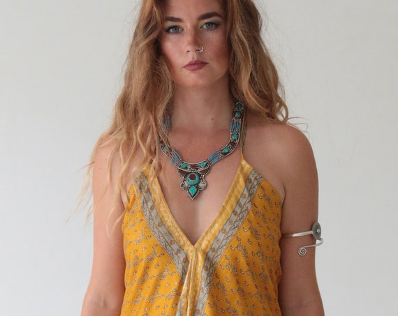 SOUL SHINE JUMPSUIT - Indian Silk - Handmade reworked Vintage - Sari - Autumn - Hippie - Halter neck - Recycled Silk - Genie All in one