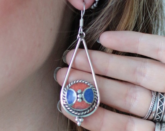 VINTAGE TIBETAN EARRINGS - Handmade Nepali earrings - Bespoke - Mosaic - Gypsy - One of a Kind - Statement - Festival - Indian - Tibetan