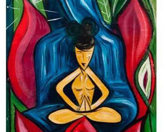 STILLNESS - Meditation Print - A4 Mounted Print - Yoga wall art - Third eye print - Cactus Painting - Lotus - Spiritual Artist - Psychedelic