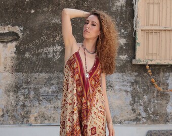 RETRO TRIBAL JUMPSUIT - Bohemian - Summer - Prom - Vintage Print - Wedding outfit - Festival - Halter neck - Couture - Backless - Maxi dress