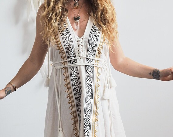 ATHENA GODDESS DRESS - Organic Cotton - Hippie Maxi Dress - Hippie Beach Wear - Boho Wedding - White Summer dress - Block Print - Bridal