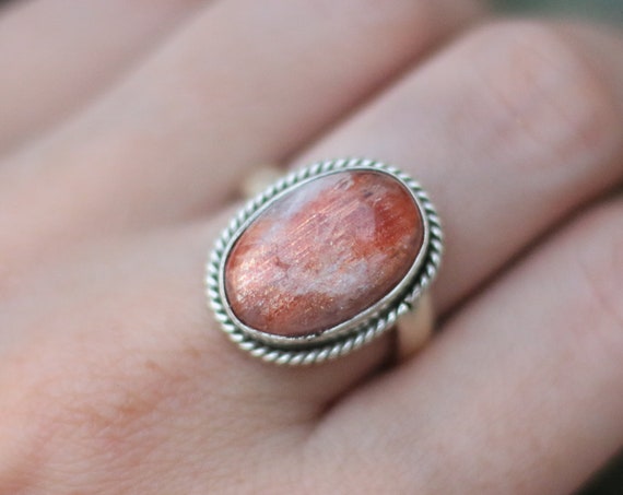 RARE SUNSTONE RING - Adjustable - Bespoke ring - Sterling Silver - Gem - Summer - Glitter - Sparkle - Statement - Crystal - Birthstone