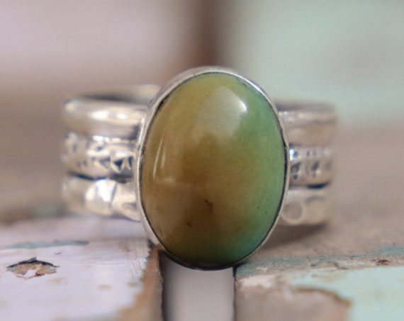 TURQUOISE 3 BAND RING - Adjustable - Sterling Silver - Hammered Ring - Navajo - Handmade Stack ring - December Birthday - Birthstone - Gift