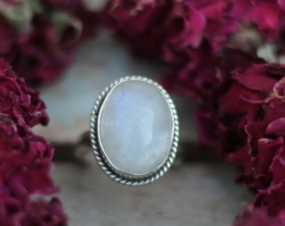 MOONSTONE ADJUSTABLE RING - Bespoke - Sterling Silver Ring - Gemstone Ring - Moonchild - Glitter - Galaxy - Statement - Crystal - Birthstone