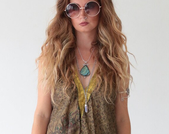 EARTHY SHIMMER JUMPSUIT - Christening - Fall - Vintage Style - Wedding outfit - Vacation - Halter neck Boho Beach outfit - Harem playsuit