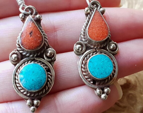 STATEMENT NEPALESE EARRINGS - Handmade Tibetan earrings - Crystal - Vintage Indian Kuchi Style - Tibetan - Tribal - Unique Jewelry - Antique