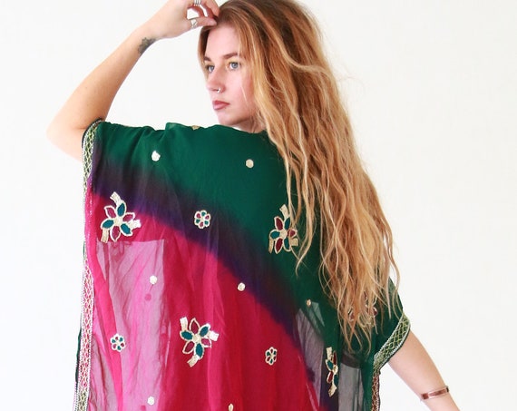 RAINBOW RUBY KIMONO - Tie dye Vintage - Up-cycled kaftan - Festival - Summer - Vibrant Beach wear - Bohemian Style - Indian Fabric - Spring