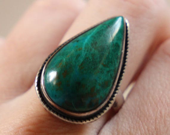 CHRYSOCOLLA BESPOKE RING - One size - Sterling silver ring - Turquoise style ring - Semi Precious - Antique style - Valentines gift