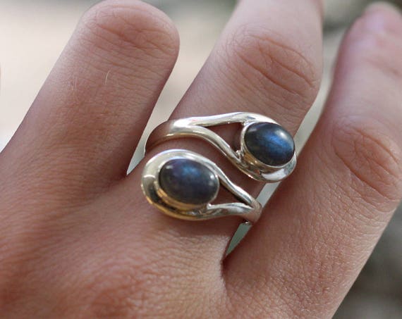2 STONE LABRADORITE RING - Adjustable ring - 925 Sterling Silver Ring - Healing Crystal - Gemstone ring - Gift - Vintage Ring - Birthstone