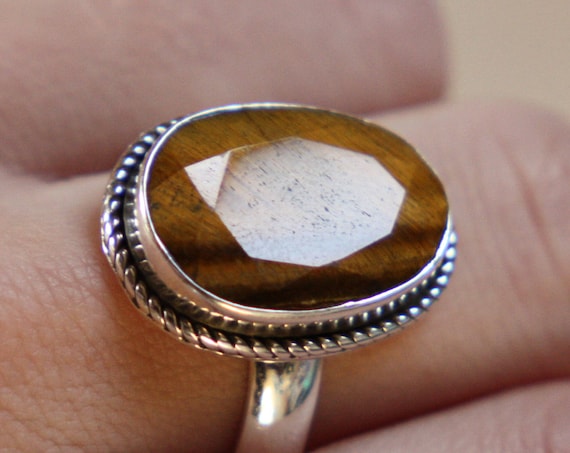 FACET TIGERSEYE RING - One size - Sterling silver ring - Tiger eye Ring - Semi Precious - Statement - Antique style - Valentines gift