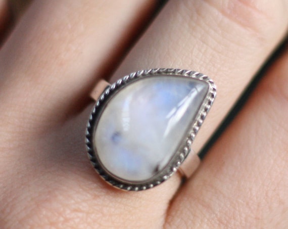 BESPOKE MOONSTONE RING - Adjustable Sterling Silver Ring - Gemstone Ring - Moonchild - Glitter - Galaxy - Statement Ring - Rare- Crystal