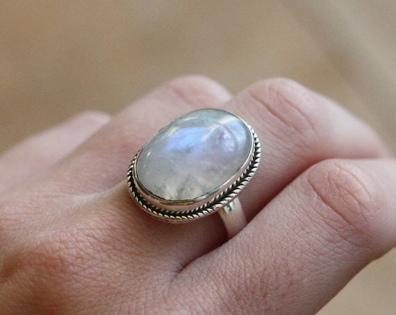 MAGIC MOONSTONE RING - One size - Sterling silver ring - Moon Jewellery - Statement Ring - Crystal - Gemstone - Semi Precious - Birthstone