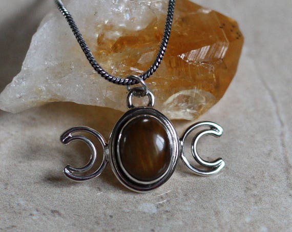 MOON GODDESS NECKLACE - Tigers eye - Moon Jewellery - Star sign - Gemstone - Horoscope - Crescent Moon - Crystal Necklace - Bespoke